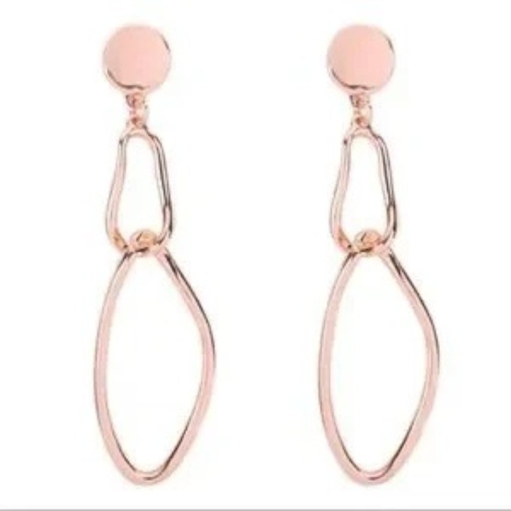 Rose Gold Tone 3” Oval Twist Wired Post Link Earrings